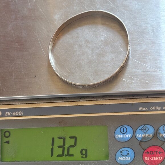 VTG Solid Sterling Silver 925 Flower Design Bangle Bracelet Size 7.5" Fit - Picture 9 of 9